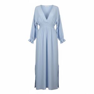 NWOT BLANCA Light Blue V-Neck 100% Cotton Gauze Long Sleeve Midi Dress Women's